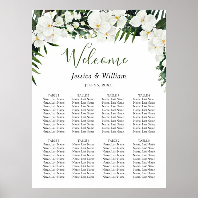Poster Elegante White Orchid Boho 8 Mesa SEACHART (Frente)