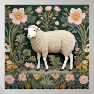 Poster Elegante White Sheep William Morris Inspirado