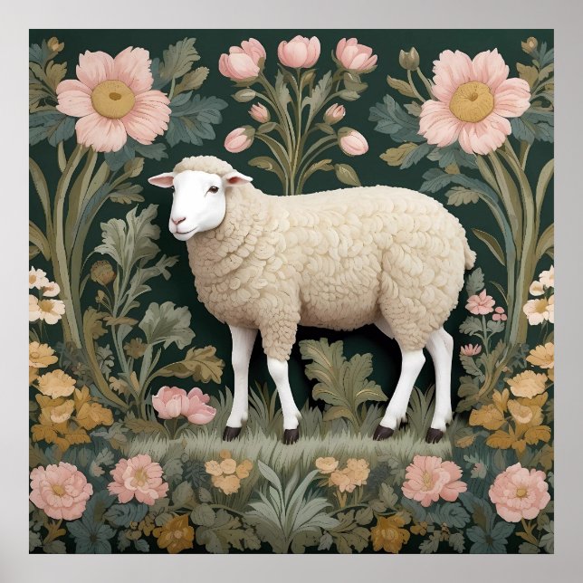 Poster Elegante White Sheep William Morris Inspirado (Frente)