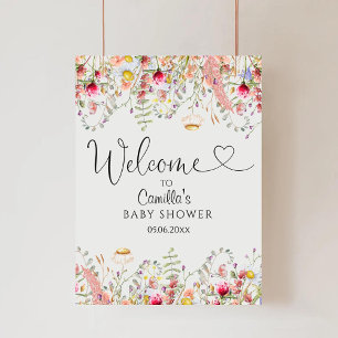 Poster Elegante Wildflower Meadow Chá de fraldas Bem-vind