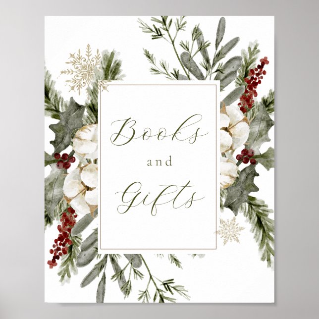 Poster Elegante Winter Evergreen Books and Gift Sign (Sin (Frente)
