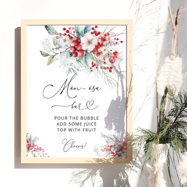 Poster Elegante Winter Floral Berry Chá de fraldas Momosa (Criador carregado)