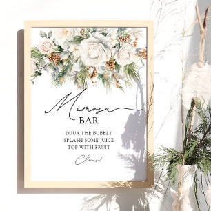 Poster Elegante Winter Floral Greenery Mimosa Bar