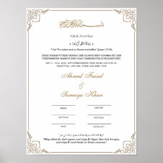 Poster Eleganter Rahmen Muslimische Nikah Zertifikat