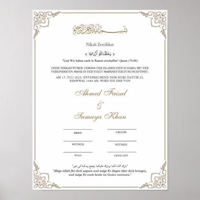 Poster Eleganter Rahmen Muslimische Nikah Zertifikat (Frente)