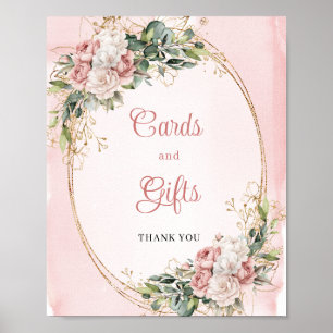 Poster Elegantes Cartões e Presentes Florais Rosa Bege co