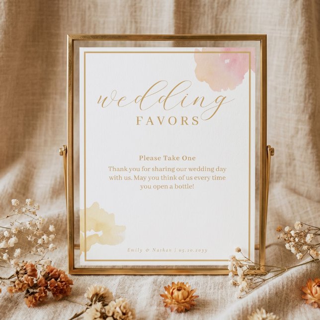 Poster Elegantes Favores de Casamento com Letra Moderna e (Elegant Modern Script Watercolor Wedding Favors Poster)