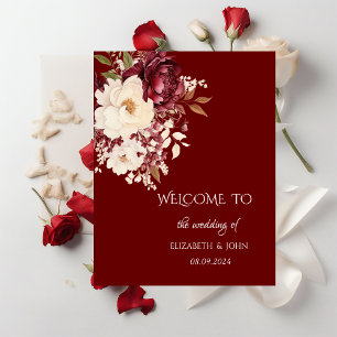 Poster Elegantes Flores Brancas Borgonha