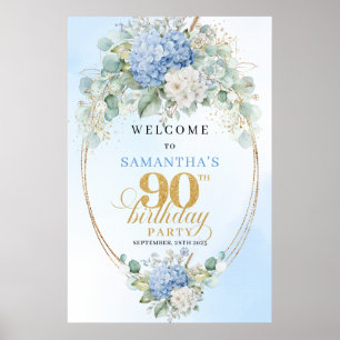 Poster Elegantes Hortênsias Azuis Empoeiradas Bem-vindo 9