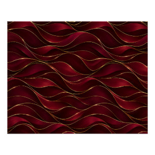Pôster Elegantes Ondas de Mármore Vermelho Borgonha com A