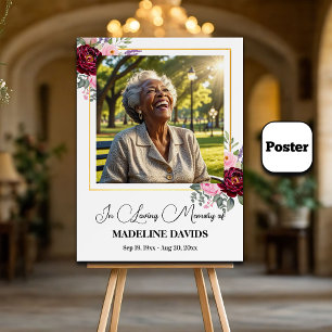 Poster Elegantes Peônias Quadro Dourado Foto Funeral 