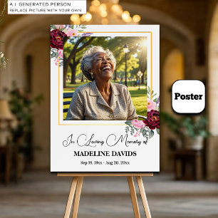 Poster Elegantes Peônias Quadro Dourado Foto Funeral