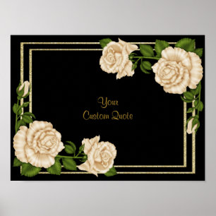 Pôster Elegantes Rosas de Marfim & Glitter Dourado de Ani