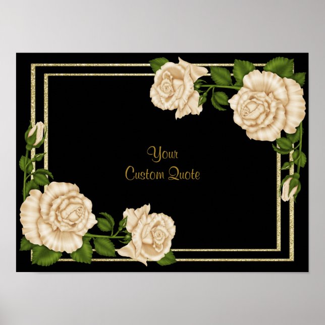 Pôster Elegantes Rosas de Marfim & Glitter Dourado de Ani (Frente)