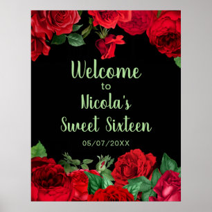 Poster Elegantes Rosas Vermelhas Flores Sweet Sixteen