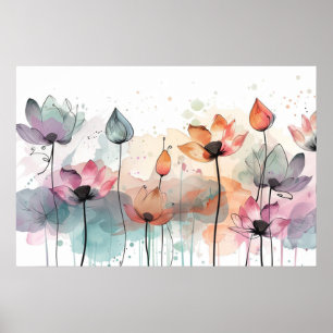 Poster elementos botânicos abstrato de arte floral