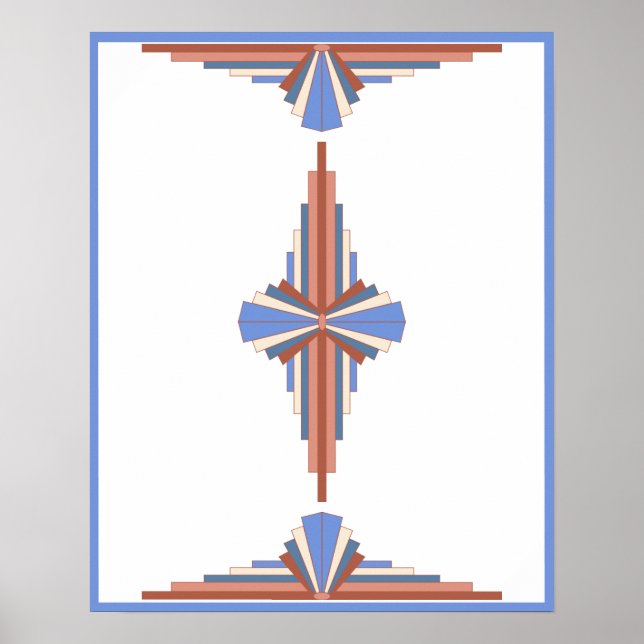 Poster Elementos de arte deco em ouro rosa e azul (Frente)