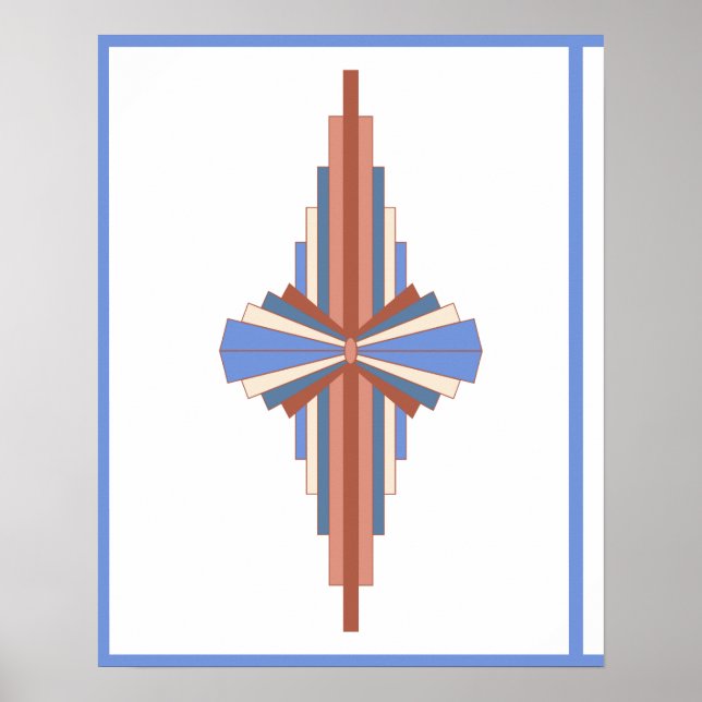 Poster Elementos de arte deco em ouro rosa e azul (Frente)