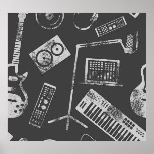 Poster Elementos de música: vintage com tela de fundo con