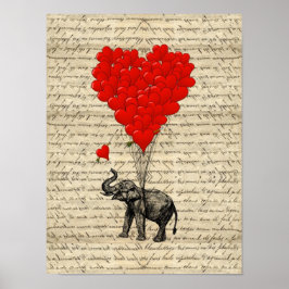 Pôster Elephant and heart shaped balloons