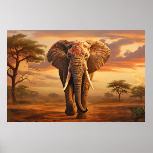 Poster Elephant Animal Wilderness Arte Colorida