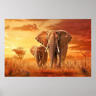 Poster Elephant Animal Wilderness Arte Colorida