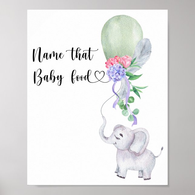 Poster Elephant & Balloon Name that baby comida (Frente)