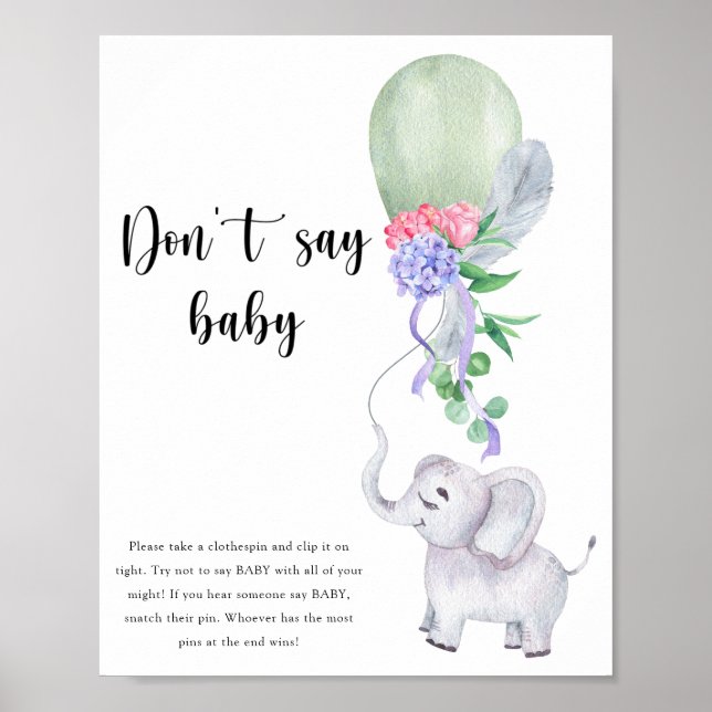 Poster Elephant & Balloon - Não diga bebê (Frente)
