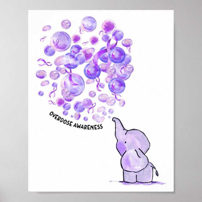 Poster Elephant Blows Up Purple Bylloons Overdose Awarene (Frente)