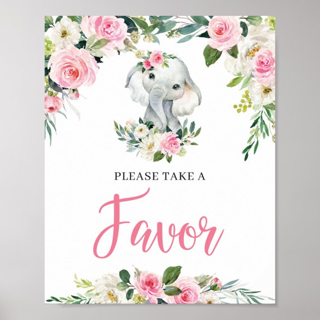 Poster Elephant BLush Floral Chá de fraldas Favorece Sina (Frente)