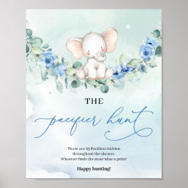 Poster Elephant dusty blue floral The Pacifier Hunt game