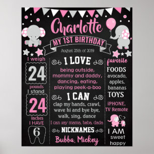 Poster Elephant First Birthday Chalkboard