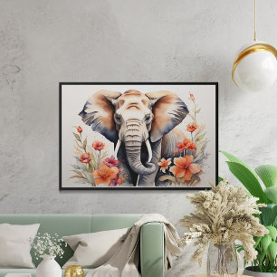 Poster Elephant & Floral Watercolor Art Elegante