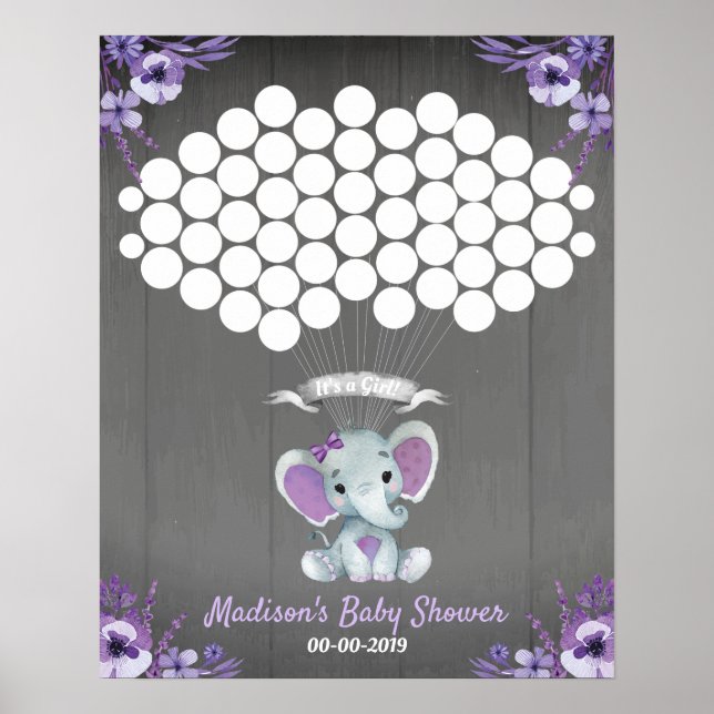 Poster Elephant Guest Book Page Alternativo Roxo Rústico (Frente)