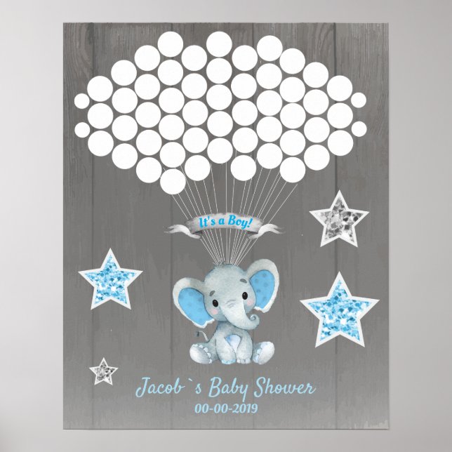 Poster Elephant Guest Book Page Alternativo Rustic Blue (Frente)