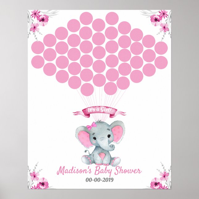 Poster Elephant Guest Book Page Alternativo Rustic Pink (Frente)
