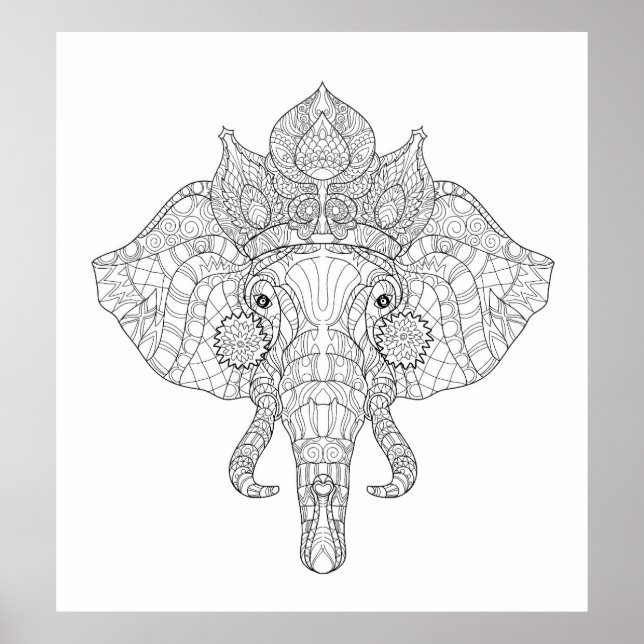 Pôster Elephant Head Zendoodle 2 (Frente)