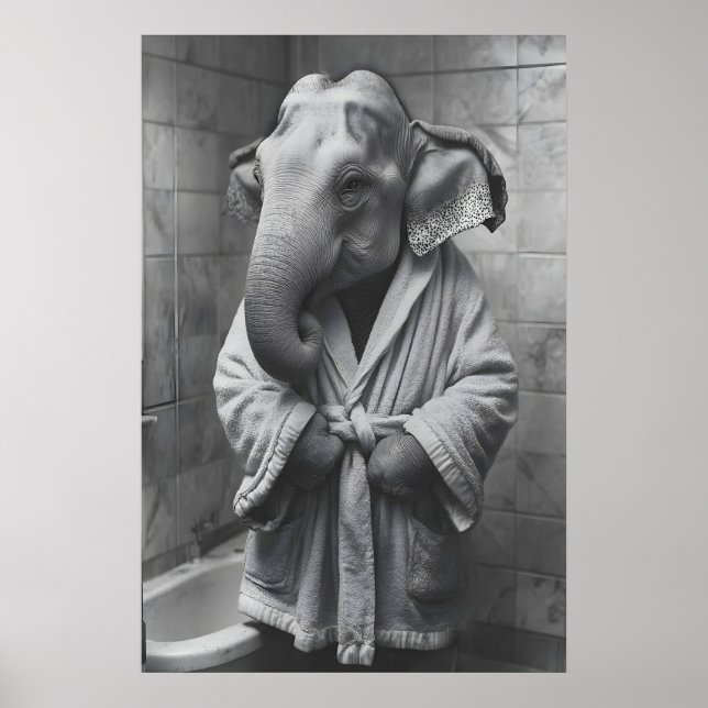 Poster Elephant in Bathrobe Print, Funny Bathroom Art (Frente)