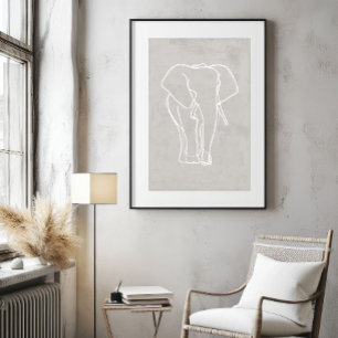 Pôster Elephant Line Art Poster Safari minimalista