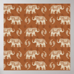 Poster Elephant Orange Caravan Patterno
