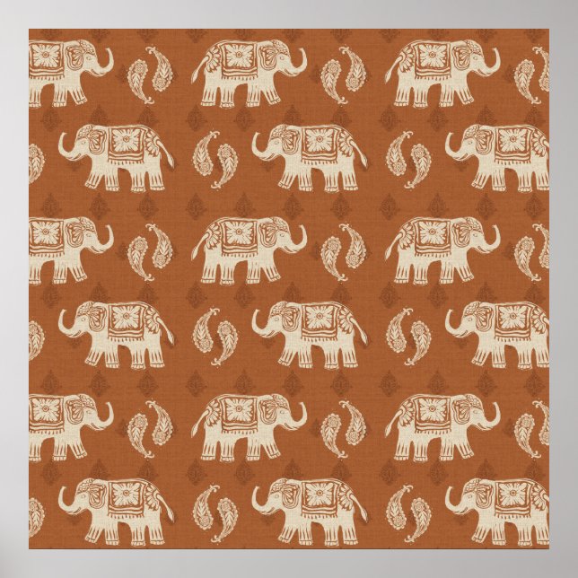 Poster Elephant Orange Caravan Patterno (Frente)