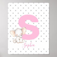 Elephant Personalised Name Nursery Girl Baby