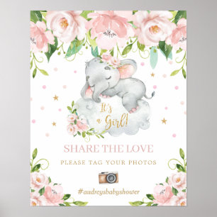 Poster Elephant Pink Floral Compartilhe a Marca de Amor S