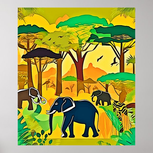 Poster Elephant Savanna Jungle Art (Frente)