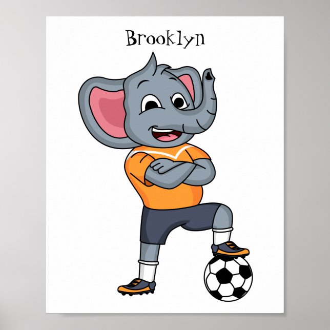 Poster Elephant soccer player cartoon illustration (Frente)