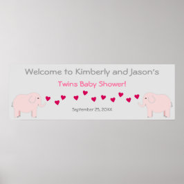 Pôster Elephant Theme Twin Girls - Banner de Chá de frald