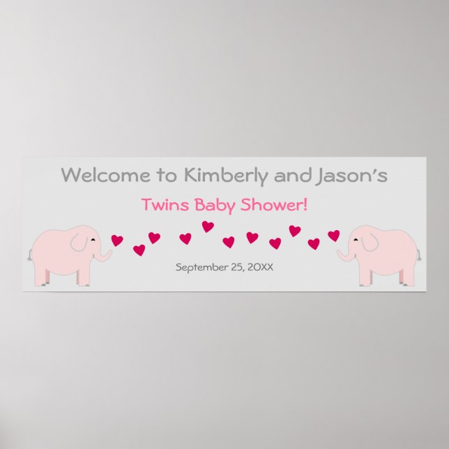 Pôster Elephant Theme Twin Girls - Banner de Chá de frald (Frente)