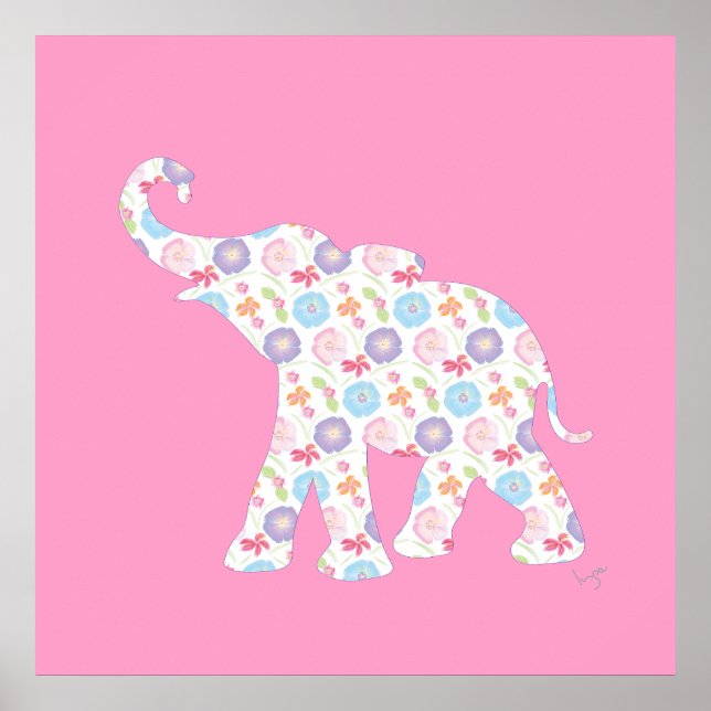 Poster Elephant with watercolor pattern graphic cute (Frente)