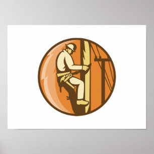 Pôster Eletricista do lineman do poder que escala o cargo