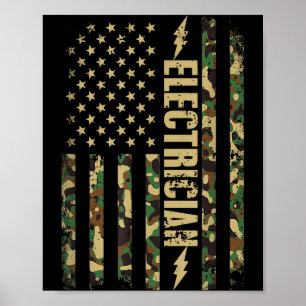 Poster Eletricista patriótico camuflagem da bandeira amer
